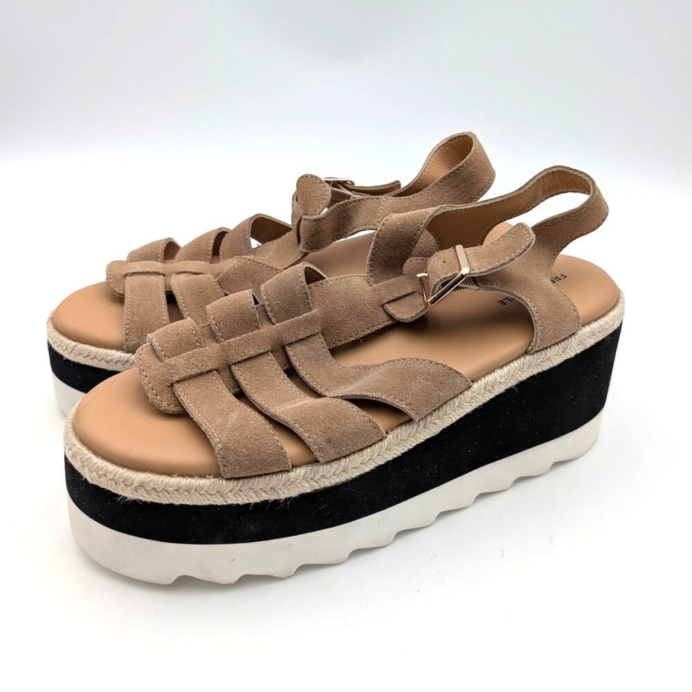 Free People Mykonos Platform Wedge Fisherman Sandal Women's Tan Size US8.5 EU39